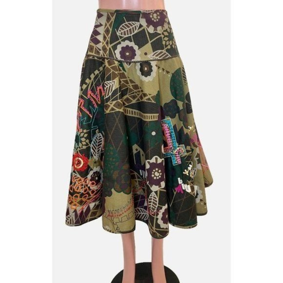 Oilily Dresses & Skirts - Oilily Pleated Skirt Size 38/M US Pleated Floral Embroidery Sequins Art To Wear